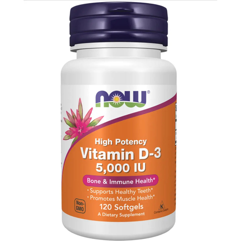 Vitamina D3 5000 UI 120 cápsulas vegetais Now Foods - Viva Saudável