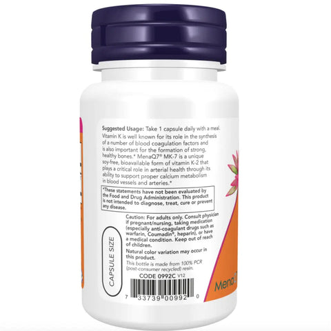 Vitamina K-2 ( MK-7 ) 100mcg 60caps Now - Viva Saudável