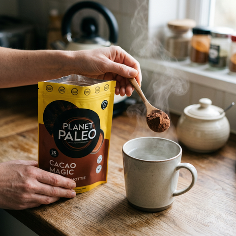 Adulto a preparar Cacao Magic Planet Paleo