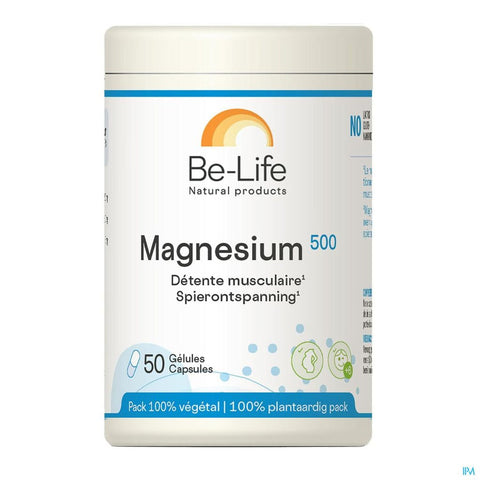 Magnesium 500 Be-Life, embalagem de 50 cápsulas de bisglicinato de magnésio