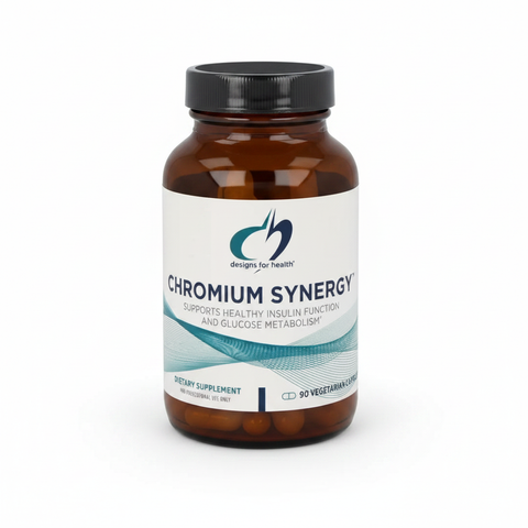 Chromium Synergy Designs for Health – embalagem sobre fundo branco