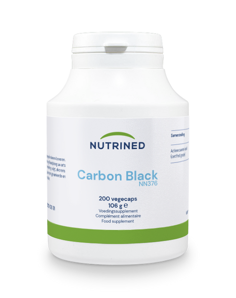 Frasco Carbon Black NutriNed 200 cápsulas vegetais carvão ativado certificado apoio detox vista frontal