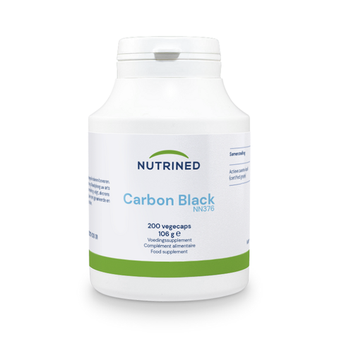 Frasco Carbon Black NutriNed 200 cápsulas vegetais carvão ativado certificado apoio detox vista frontal