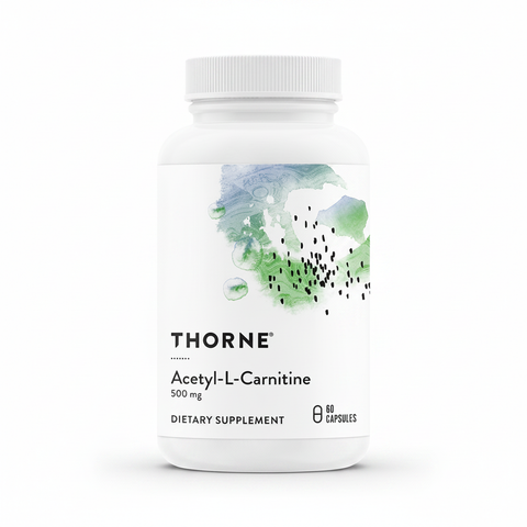 Acetil-L-Carnitina Thorne – embalagem sobre fundo branco