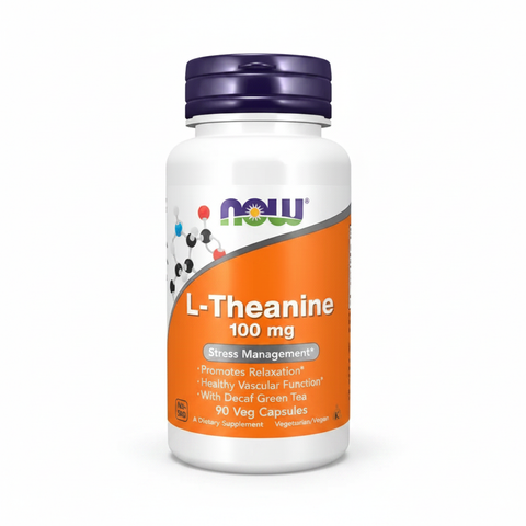 L-Teanina 100 mg NOW Foods – frente da embalagem