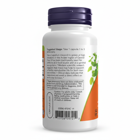 NOW Foods Maca 500mg — Vista Lateral Esquerda