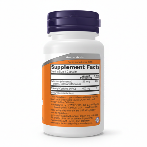 NOW Foods NAC 600mg — Supplement Facts (nova versão)