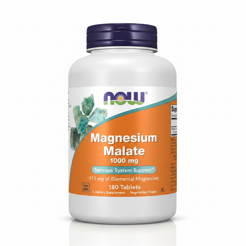 Malato de Magnésio NOW Foods – embalagem sobre fundo branco