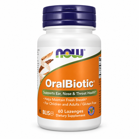 OralBiotic NOW Foods – embalagem sobre fundo branco