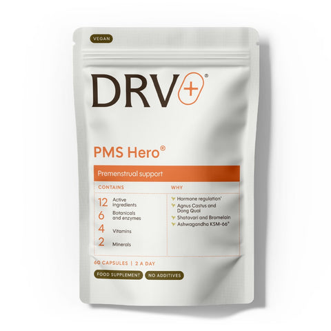 PMS Hero® DRV+ (DR.VEGAN) – suplemento vegano para el ciclo menstrual, 60 cápsulas – envase