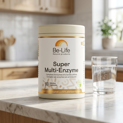 Super Multi-Enzyme Be-Life numa bancada de cozinha