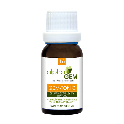 Gem-Tonic 16 Alphagem 15 ml – complexo de gemoterapia com groselheira-negra, alecrim, sequoia e carvalho