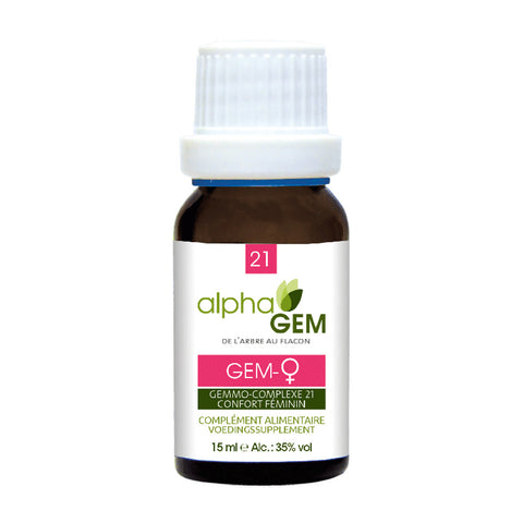 Gem-Mulher 21 Alphagem 15 ml – complexo de gemoterapia com arando vermelho, framboeseira, limoeiro, alquemila e agnocasto