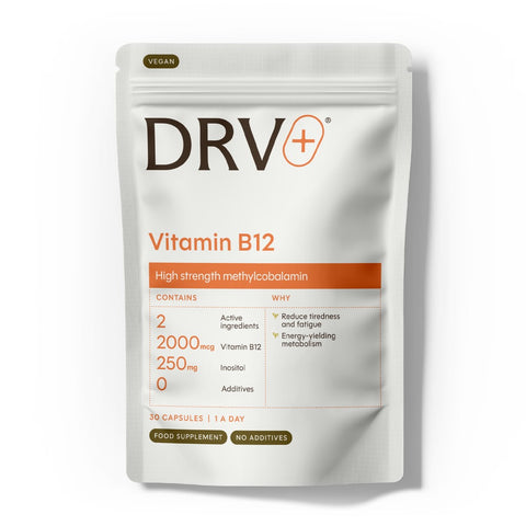 Vitamin B12 DRV+ (DR.VEGAN) – vitamina B12 metilcobalamina 2000 µg, 30 cápsulas veganas – envase
