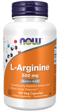 L-arginina 500 mg NOW Foods – 100 cápsulas vegetais