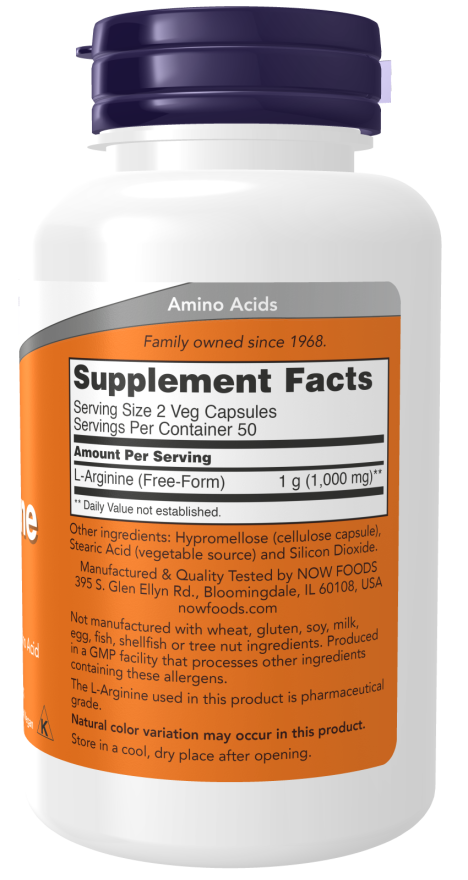 L-arginina 500 mg NOW Foods – 100 cápsulas vegetais – imagem 2