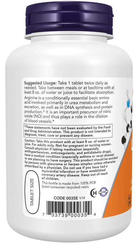 L-arginina 1000 mg Double Strength NOW Foods – 120 comprimidos – imagem 3