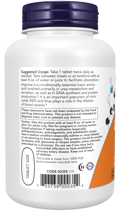 L-arginina 1000 mg Double Strength NOW Foods – 120 comprimidos – imagem 3