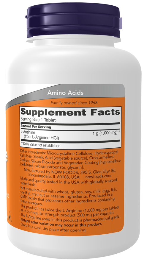 L-arginina 1000 mg Double Strength NOW Foods – 120 comprimidos – imagem 2