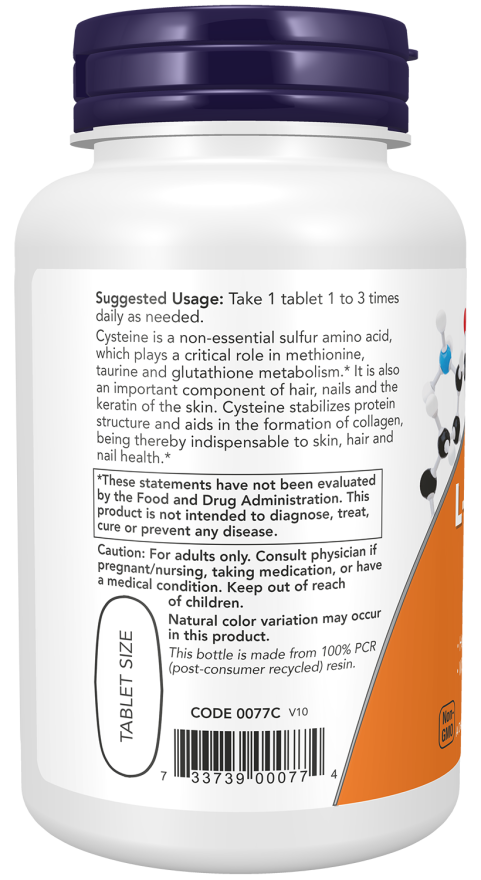 L-cisteína 500 mg NOW Foods – 100 comprimidos – imagem 3