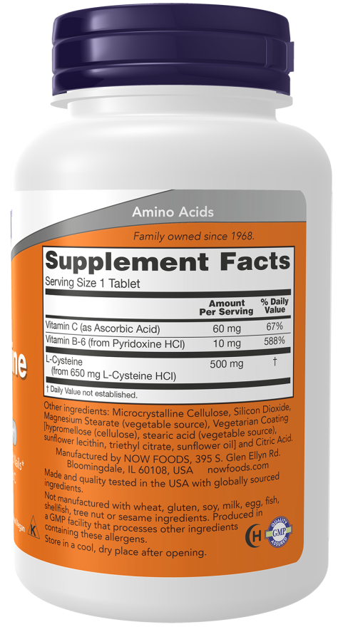 L-cisteína 500 mg NOW Foods – 100 comprimidos – imagem 2