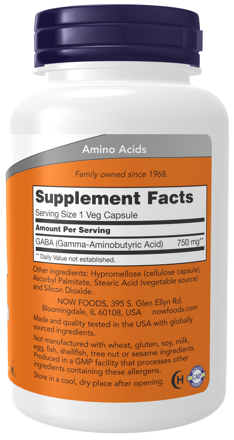 GABA 750 mg NOW Foods – 100 cápsulas vegetais – imagem 2