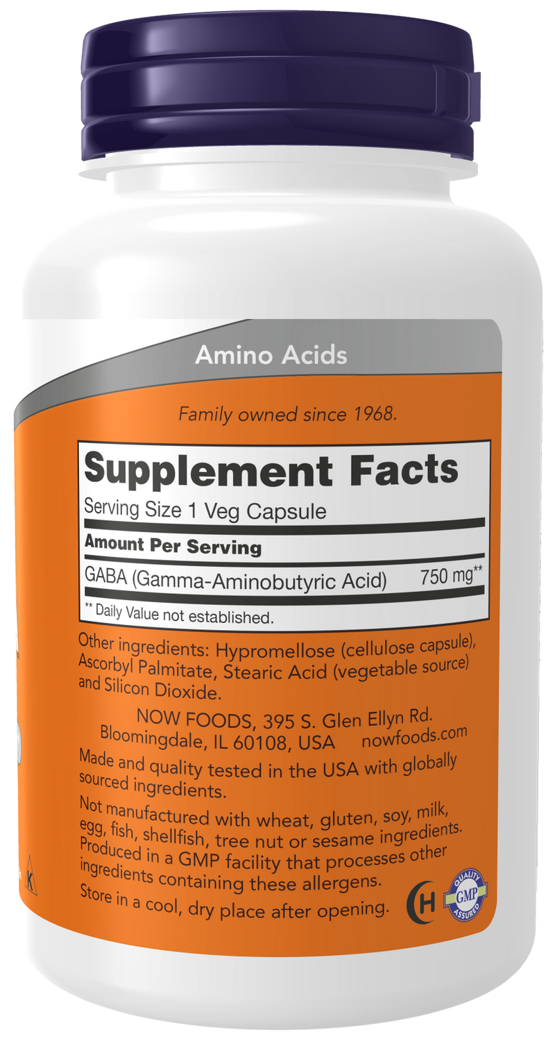 GABA 750 mg NOW Foods – 100 cápsulas vegetais – imagem 2