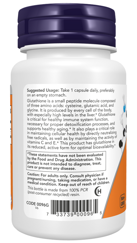 Glutationa 250 mg NOW Foods – 60 cápsulas vegetais – imagem 3