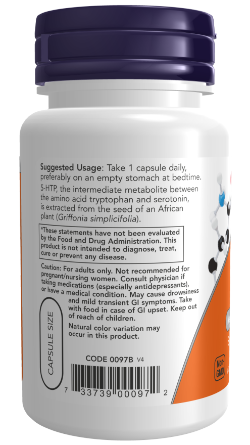5-HTP 50 mg NOW Foods – 30 cápsulas vegetais – imagem 3