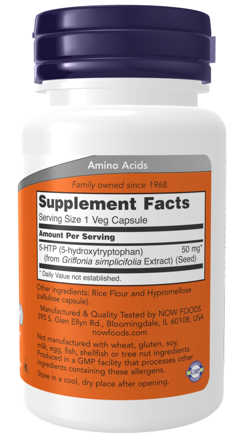 5-HTP 50 mg NOW Foods – 30 cápsulas vegetais – imagem 2