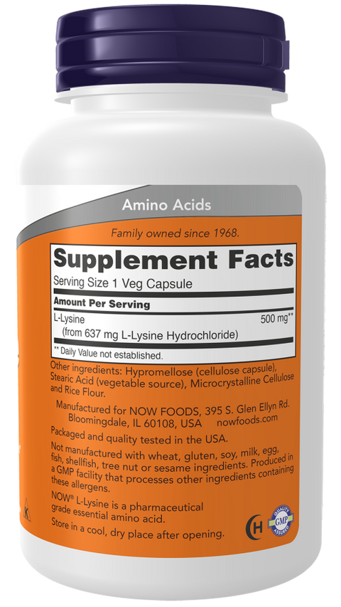 L-lisina 500 mg NOW Foods – 100 cápsulas vegetais – imagem 2