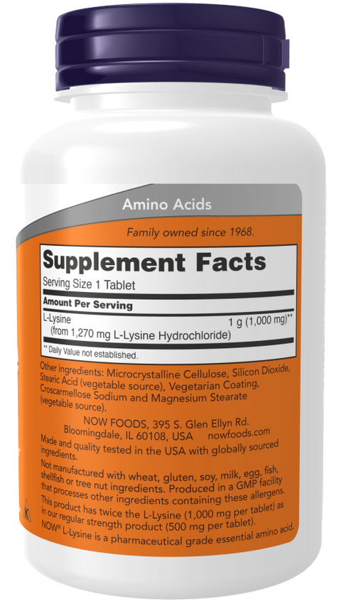 L-lisina 1000 mg NOW Foods – 100 comprimidos – imagem 2