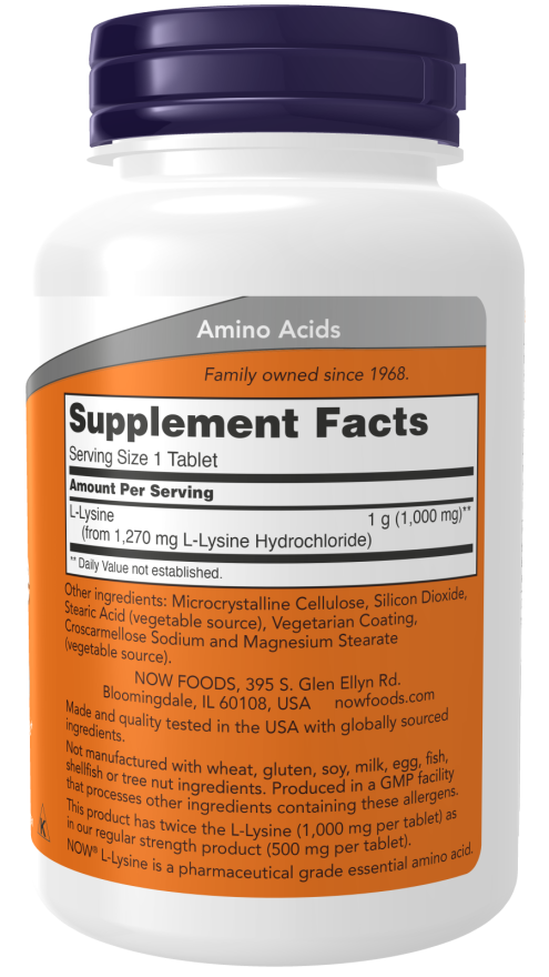 L-lisina 1000 mg NOW Foods – 100 comprimidos – imagem 2