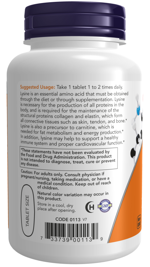 L-lisina 1000 mg NOW Foods – 100 comprimidos – imagem 3