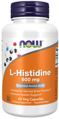 L-histidina 600 mg NOW Foods – 60 cápsulas vegetais