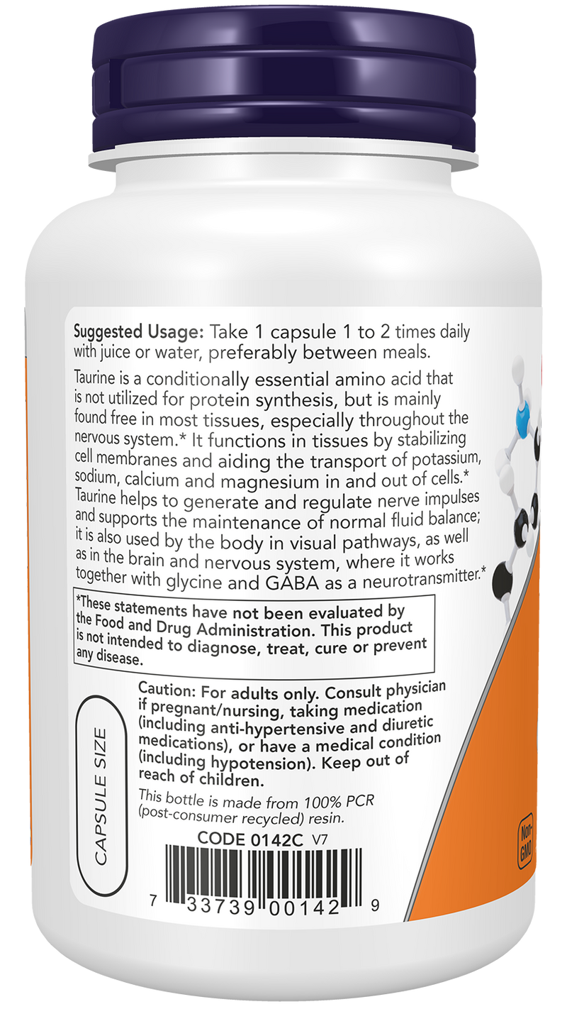 Taurina 1000 mg NOW Foods – 100 cápsulas vegetais – imagem 3