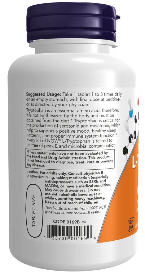 L-triptofano 1000 mg NOW Foods – 60 comprimidos – imagem 3