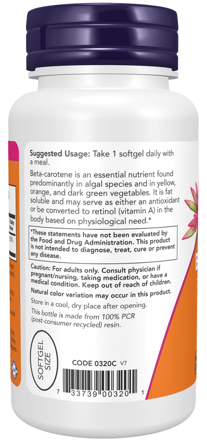 Betacaroteno natural NOW Foods – 90 cápsulas moles – imagem 3