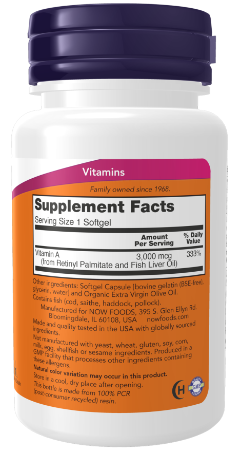 Vitamina A 10 000 UI NOW Foods – 100 cápsulas moles – imagem 2