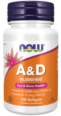 Vitamina A e D 10 000/400 UI NOW Foods – 100 cápsulas moles
