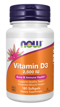 Vitamina D3 2500 UI NOW Foods – 180 cápsulas moles