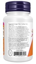 Vitamina D3 2500 UI NOW Foods – 180 cápsulas moles – imagem 3