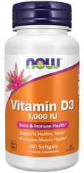 Vitamina D3 1000 UI NOW Foods – 180 cápsulas moles