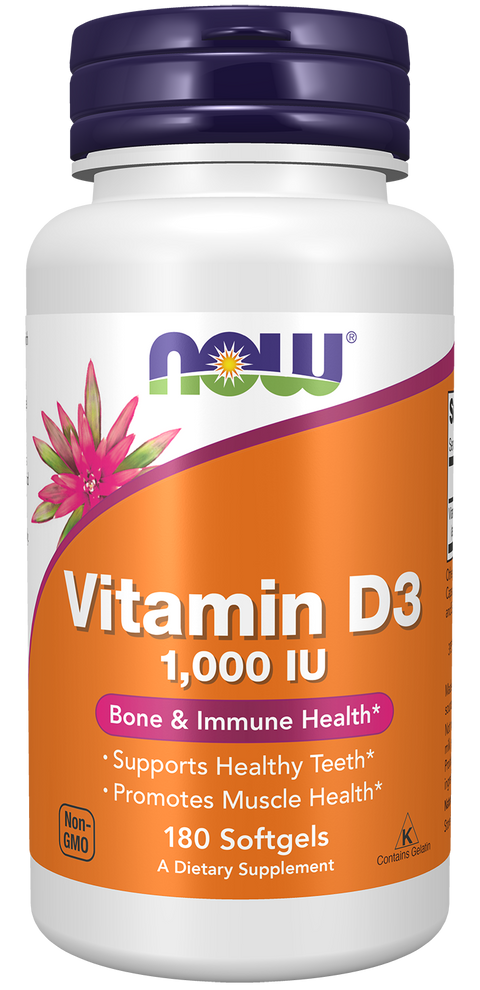 Vitamina D3 1000 UI NOW Foods – 180 cápsulas moles