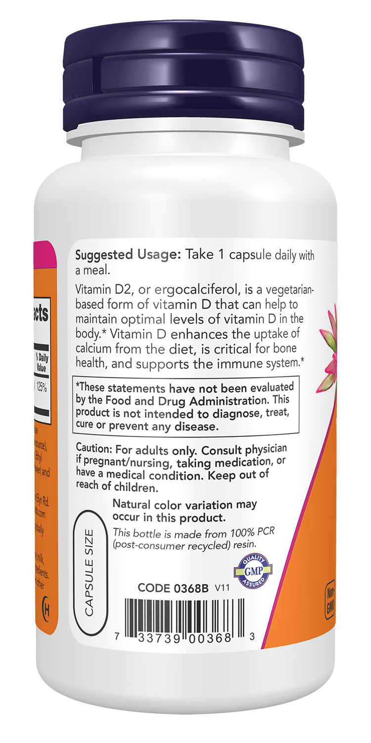 Vitamina D vegan NOW Foods – Vitamin D2 1000 UI 120 cápsulas vegetais – imagem 3