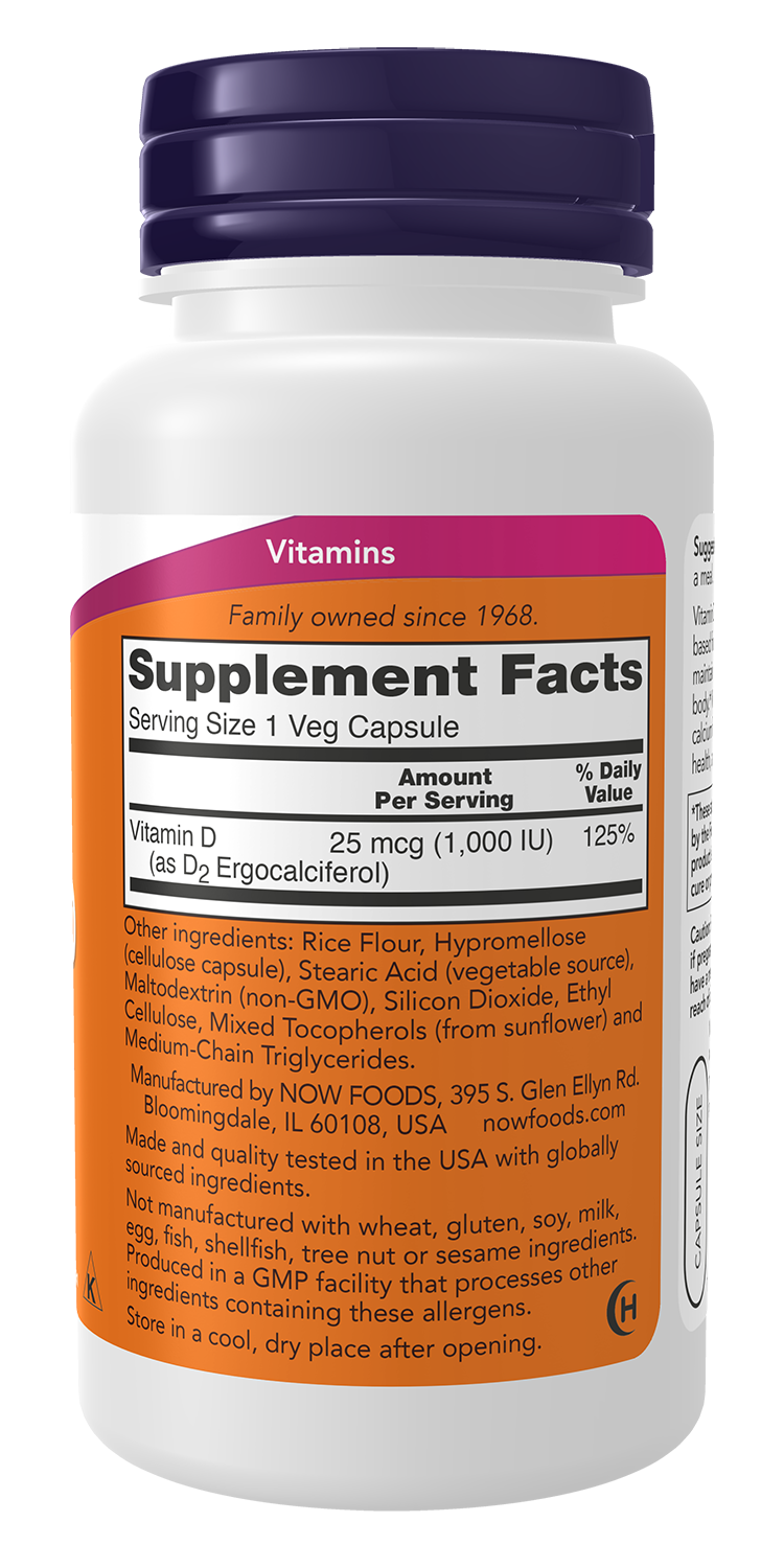 Vitamina D vegan NOW Foods – Vitamin D2 1000 UI 120 cápsulas vegetais – imagem 2