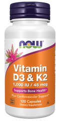 Vitamina D3 e K2 NOW Foods – Vitamin D-3 1000 UI + K2 45 mcg 120 cápsulas