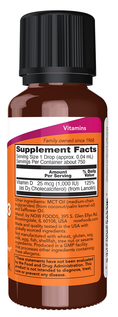 Vitamina D3 gotas NOW Foods – Vitamin D-3 Liquid 1000 UI por gota 30 ml – imagem 2