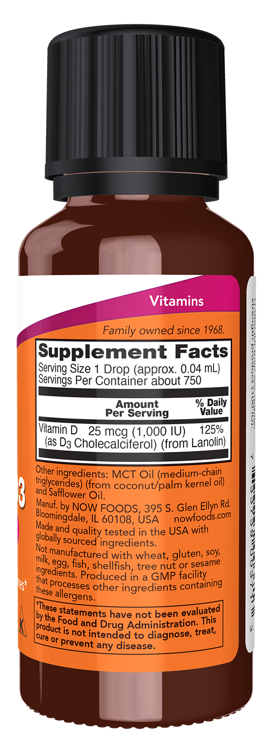Vitamina D3 gotas NOW Foods – Vitamin D-3 Liquid 1000 UI por gota 30 ml – imagem 2