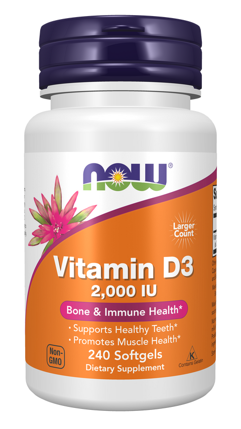 Vitamina D3 2000 UI NOW Foods – 240 cápsulas moles